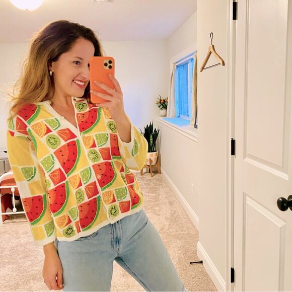 Vintage Susan Bristol Fruit Beaded Sweater Medium - Picture 1 of 13